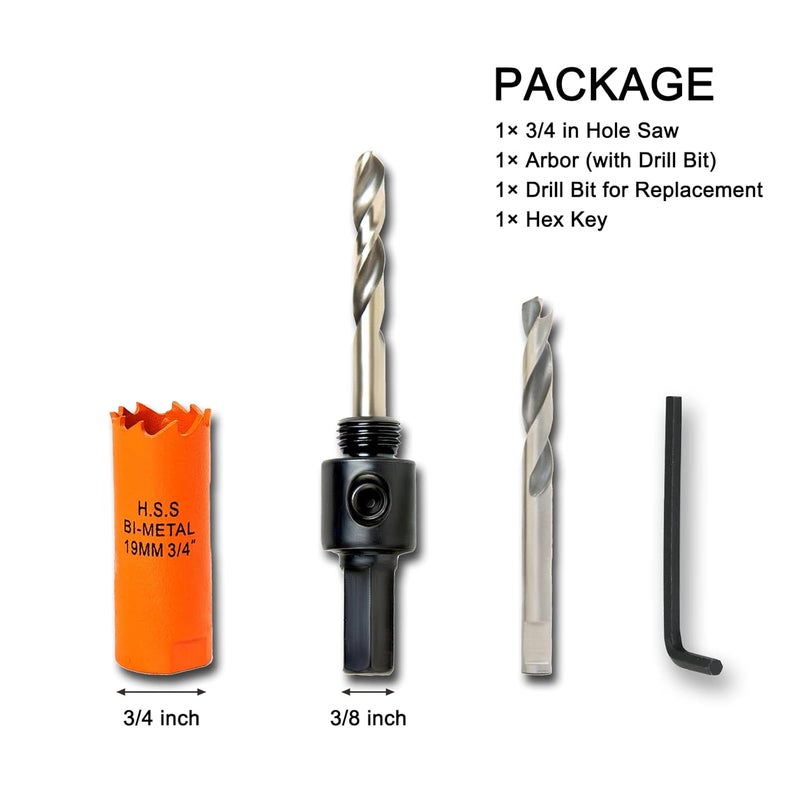 VIKITON 3/4 Inch Hole Saw with Arbor for Wood Metal Plastic, 0.75 in Bimetal Hole Cutter, Fast Chip Removal, Smooth Flat Drilling Edge - Image 2